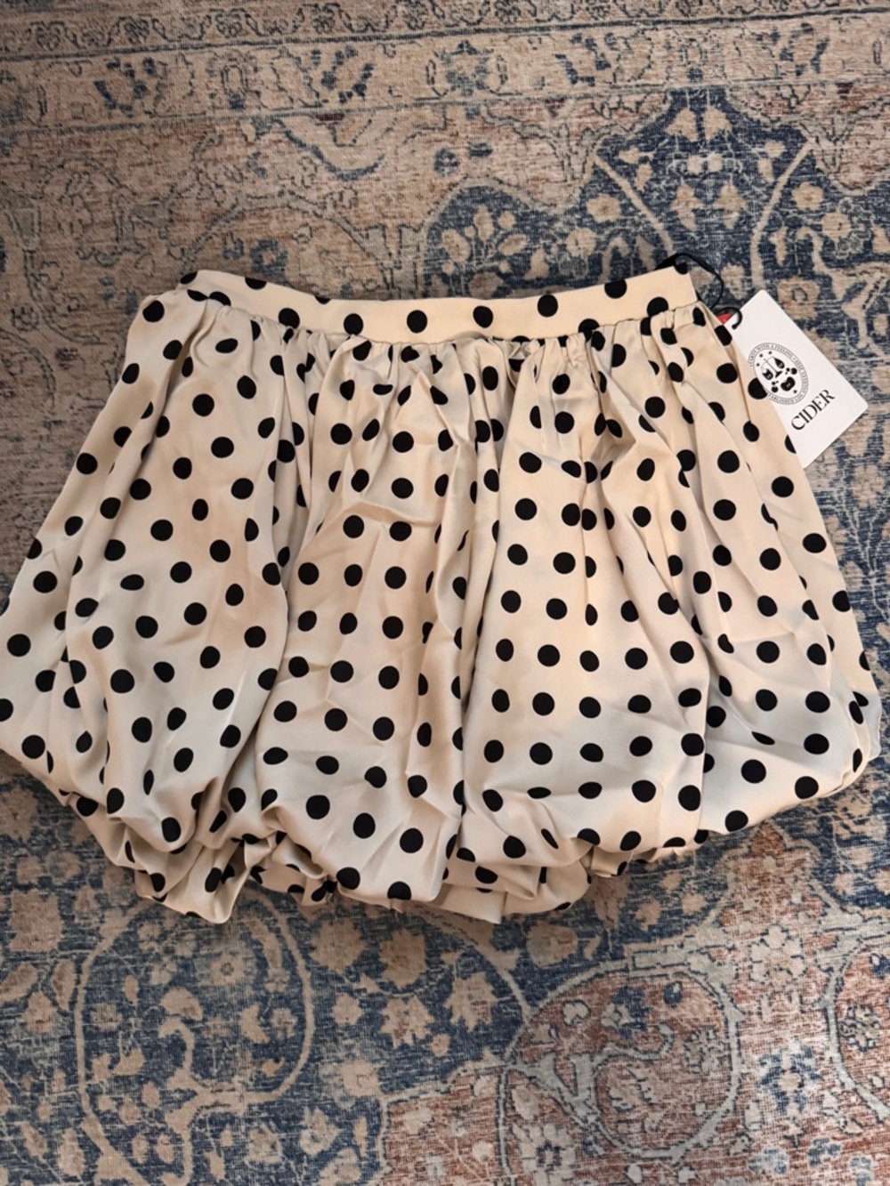 Cider Cream Polka Dot Bubble Mini Skirt with Black Dots with zip on side - Picture 3 of 4